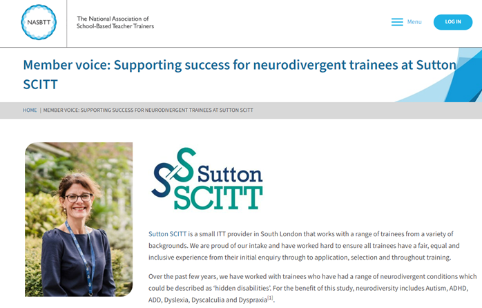 Supporting success for neurodivergent trainees at Sutton SCITT